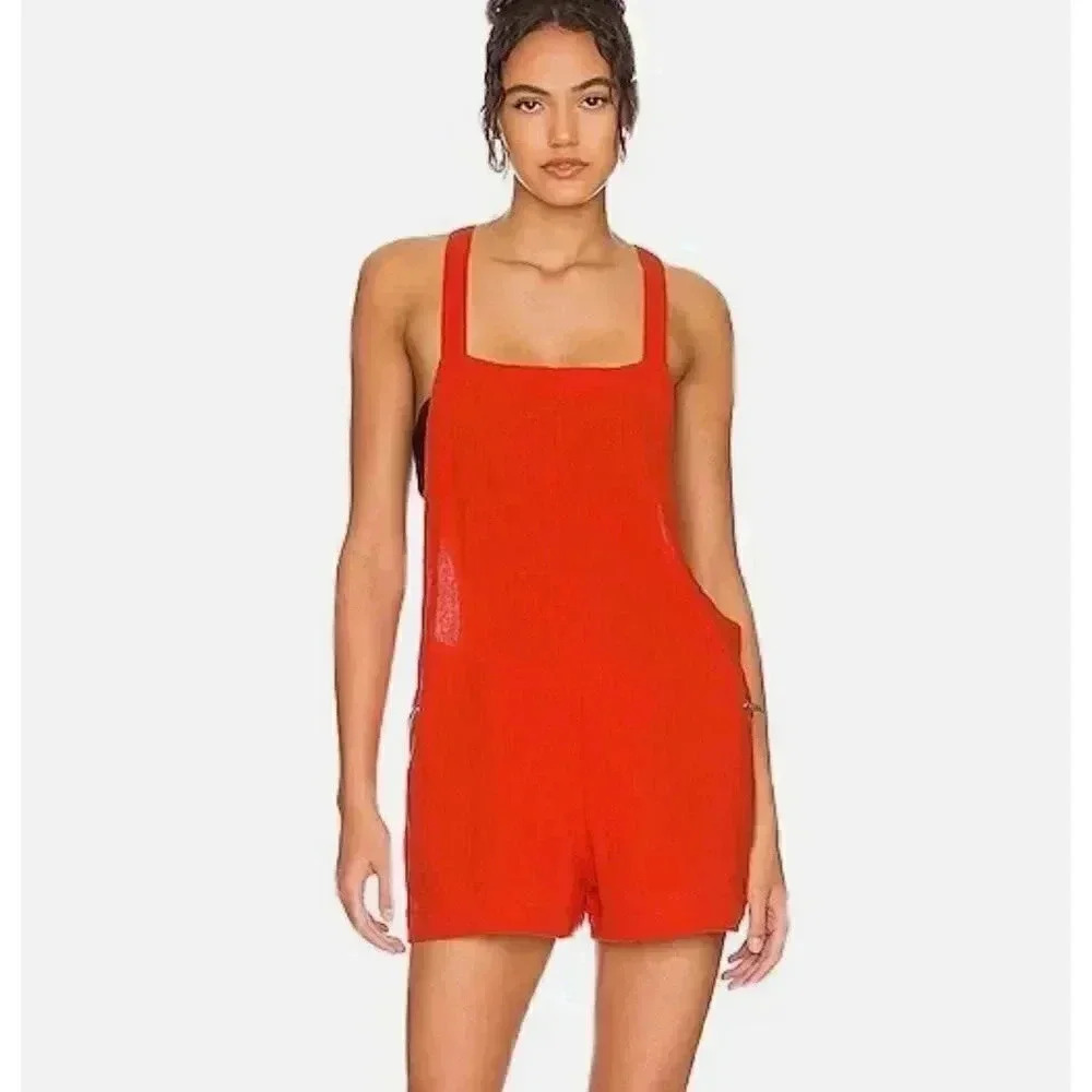 MIKOH Women's Size 2 (6-8) Mekia Romper Orange Poppy 100% Cotton 4MEK1C $154